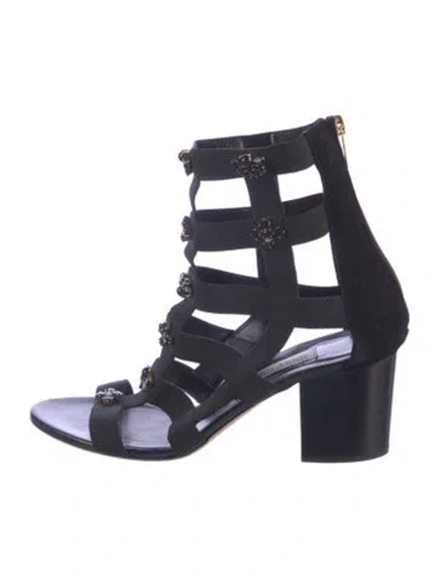 Pre-owned Jimmy Choo Suede Crystal Embellishments Gladiator Sandals In Black