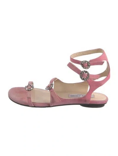 Pre-owned Jimmy Choo Suede Crystal Embellishments Gladiator Sandals In Pink