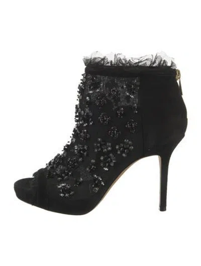 Pre-owned Jimmy Choo Suede Crystal Embellishments Lace-up Boots In Black