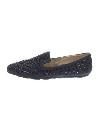 Pre-owned Jimmy Choo Suede Crystal Embellishments Loafers In Blue