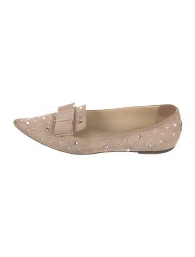 Pre-owned Jimmy Choo Suede Crystal Embellishments Loafers In Neutral