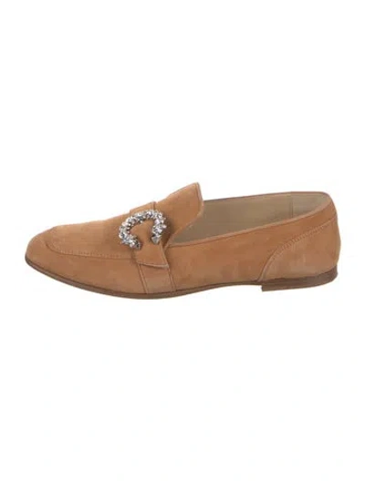 Pre-owned Jimmy Choo Suede Crystal Embellishments Loafers In Neutral