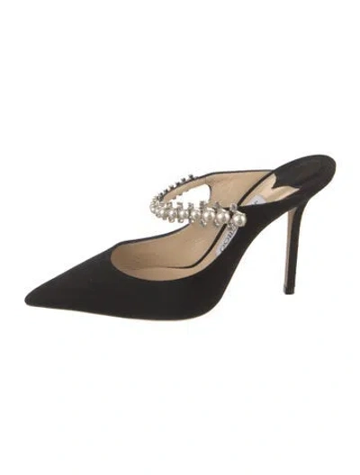 Pre-owned Jimmy Choo Suede Crystal Embellishments Mules In Black