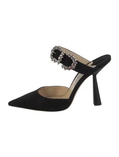 Pre-owned Jimmy Choo Suede Crystal Embellishments Mules In Black