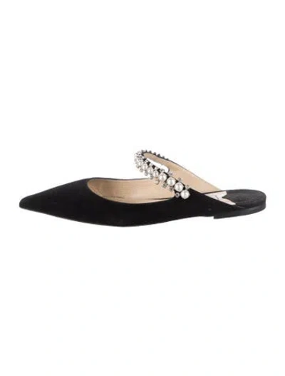 Pre-owned Jimmy Choo Suede Crystal Embellishments Mules In Black
