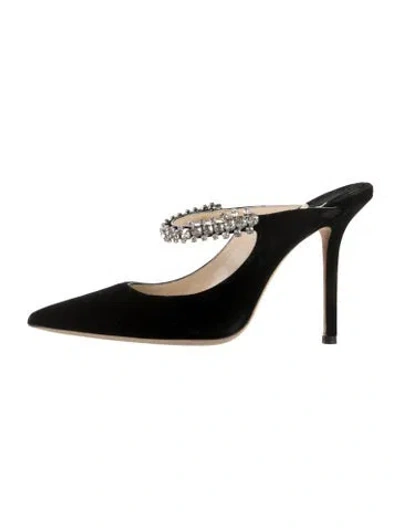 Pre-owned Jimmy Choo Suede Crystal Embellishments Mules In Black