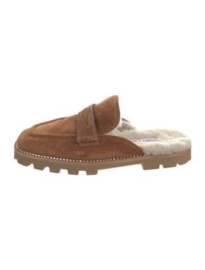 Pre-owned Jimmy Choo Suede Crystal Embellishments Mules In Neutrals