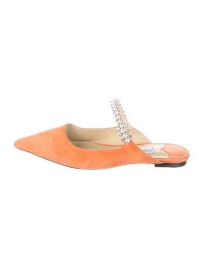 Pre-owned Jimmy Choo Suede Crystal Embellishments Mules In Orange