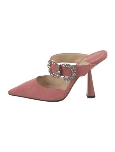Pre-owned Jimmy Choo Suede Crystal Embellishments Mules In Pink
