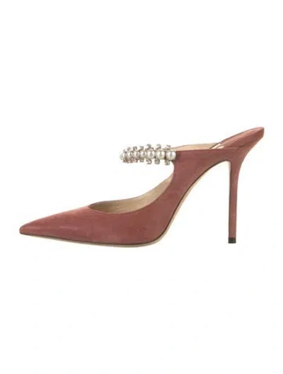 Pre-owned Jimmy Choo Suede Crystal Embellishments Mules In Pink