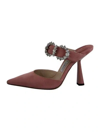 Pre-owned Jimmy Choo Suede Crystal Embellishments Mules In Pink