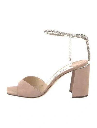 Pre-owned Jimmy Choo Suede Crystal Embellishments Sandals In Neutral
