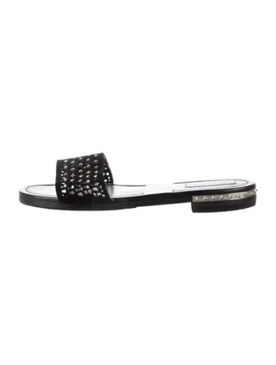 Pre-owned Jimmy Choo Suede Crystal Embellishments Slides In Black