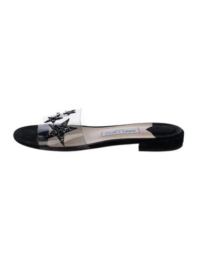 Pre-owned Jimmy Choo Suede Crystal Embellishments Slides In Black