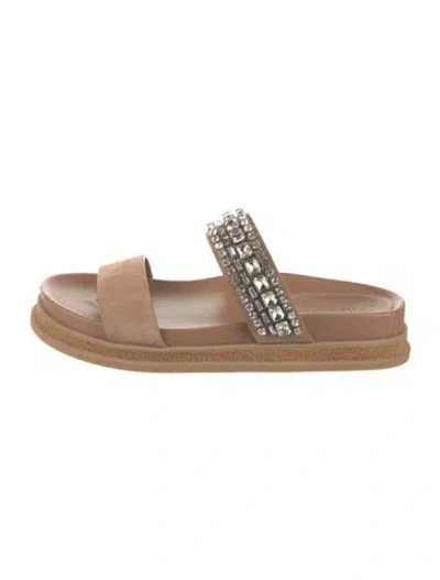 Pre-owned Jimmy Choo Suede Crystal Embellishments Slides In Neutral