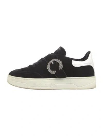 Pre-owned Jimmy Choo Suede Crystal Embellishments Sneakers In Black