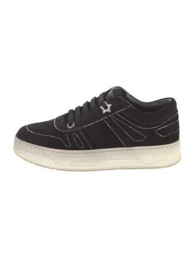 Pre-owned Jimmy Choo Suede Crystal Embellishments Sneakers In Black