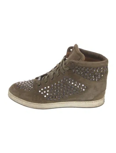 Pre-owned Jimmy Choo Suede Crystal Embellishments Sneakers In Green