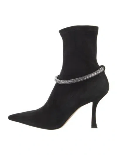 Pre-owned Jimmy Choo Suede Crystal Embellishments Sock Boots In Black