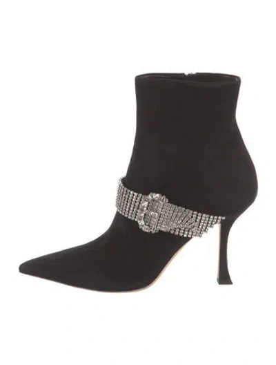 Pre-owned Jimmy Choo Suede Crystal Embellishments Sock Boots In Black