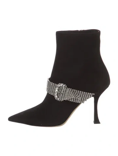 Pre-owned Jimmy Choo Suede Crystal Embellishments Sock Boots In Black