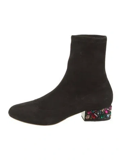 Pre-owned Jimmy Choo Suede Crystal Embellishments Sock Boots In Black