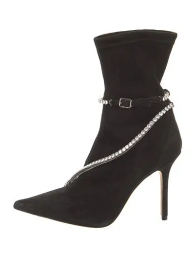 Pre-owned Jimmy Choo Suede Crystal Embellishments Sock Boots In Black
