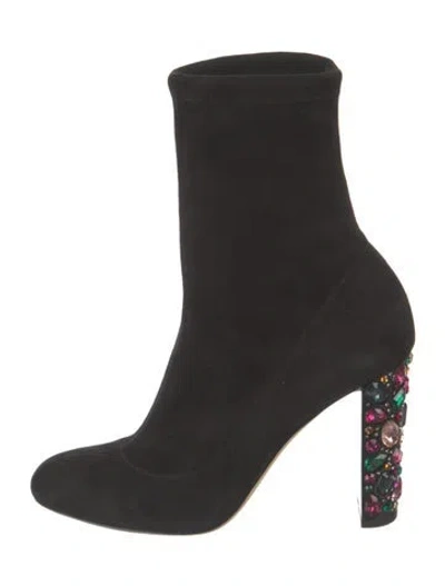 Pre-owned Jimmy Choo Suede Crystal Embellishments Sock Boots In Black