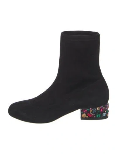 Pre-owned Jimmy Choo Suede Crystal Embellishments Sock Boots In Black