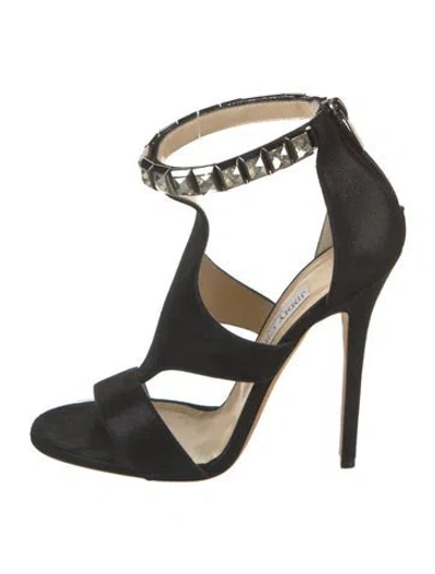 Pre-owned Jimmy Choo Suede Crystal Embellishments T-strap Sandals In Black