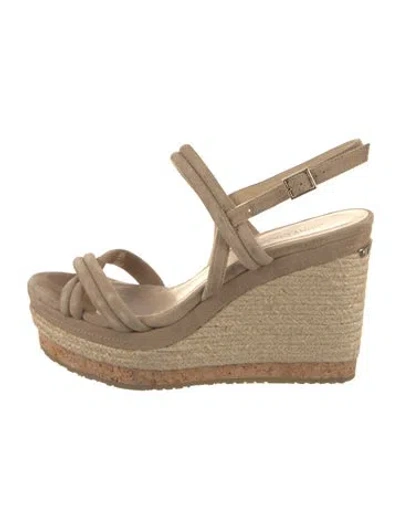 Pre-owned Jimmy Choo Suede Cutout Accent Espadrilles In Neutral