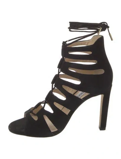 Pre-owned Jimmy Choo Suede Cutout Accent Gladiator Sandals In Black