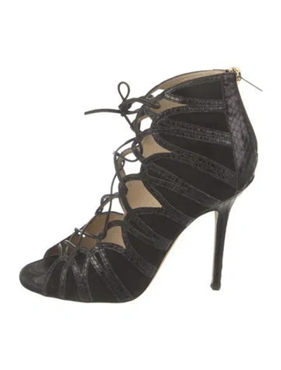 Pre-owned Jimmy Choo Suede Cutout Accent Gladiator Sandals In Black