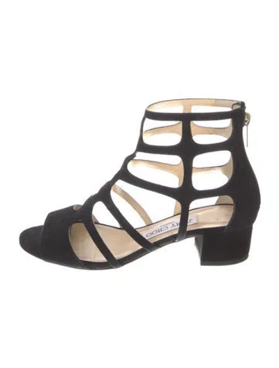 Pre-owned Jimmy Choo Suede Cutout Accent Gladiator Sandals In Black