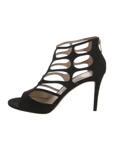 Pre-owned Jimmy Choo Suede Cutout Accent Gladiator Sandals In Black
