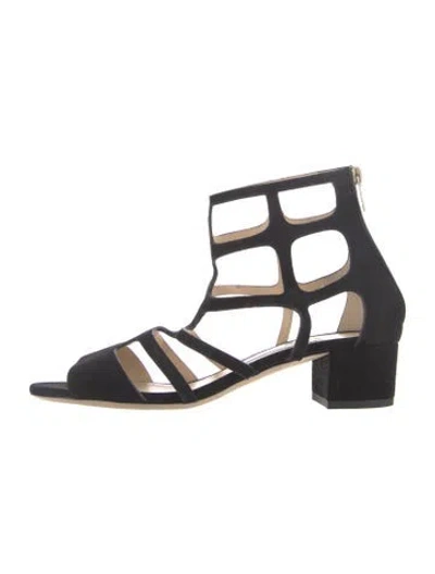 Pre-owned Jimmy Choo Suede Cutout Accent Gladiator Sandals In Black