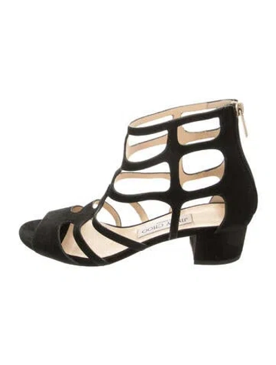Pre-owned Jimmy Choo Suede Cutout Accent Gladiator Sandals In Black
