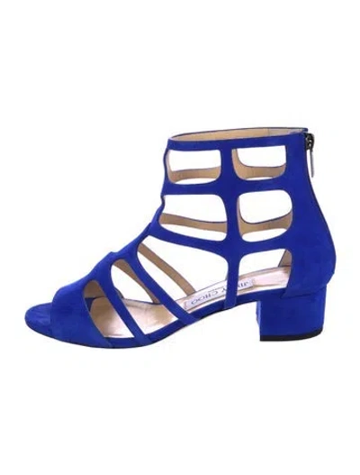 Pre-owned Jimmy Choo Suede Cutout Accent Gladiator Sandals In Blue