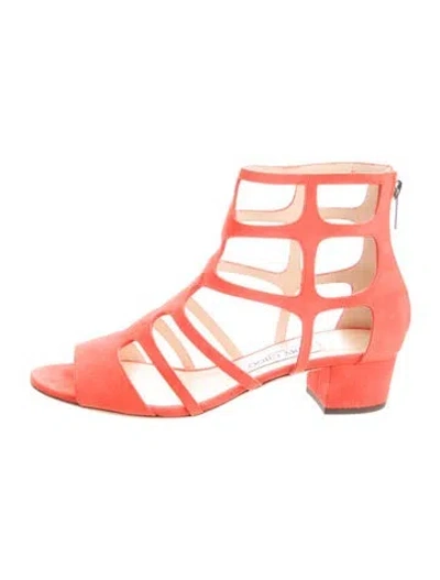 Pre-owned Jimmy Choo Suede Cutout Accent Gladiator Sandals In Orange