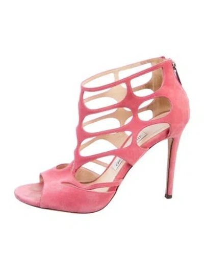 Pre-owned Jimmy Choo Suede Cutout Accent Gladiator Sandals In Pink