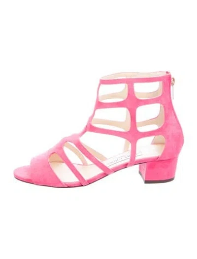 Pre-owned Jimmy Choo Suede Cutout Accent Gladiator Sandals In Pink