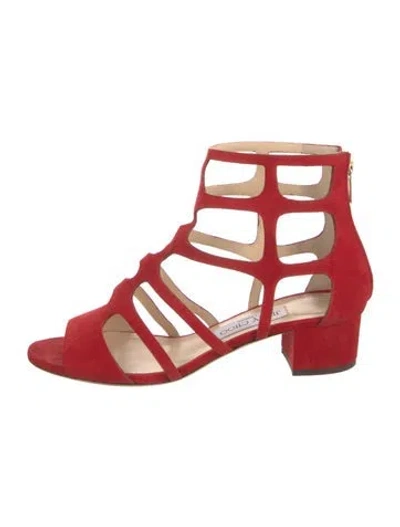 Pre-owned Jimmy Choo Suede Cutout Accent Gladiator Sandals In Red
