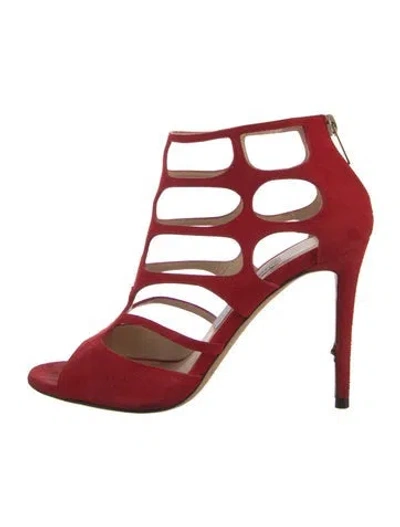 Pre-owned Jimmy Choo Suede Cutout Accent Gladiator Sandals In Red