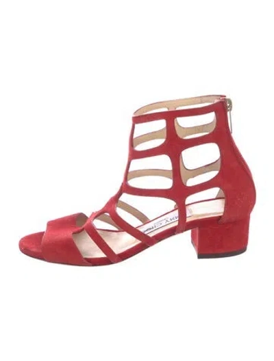 Pre-owned Jimmy Choo Suede Cutout Accent Gladiator Sandals In Red