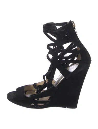 Pre-owned Jimmy Choo Suede Cutout Accent Pumps In Black