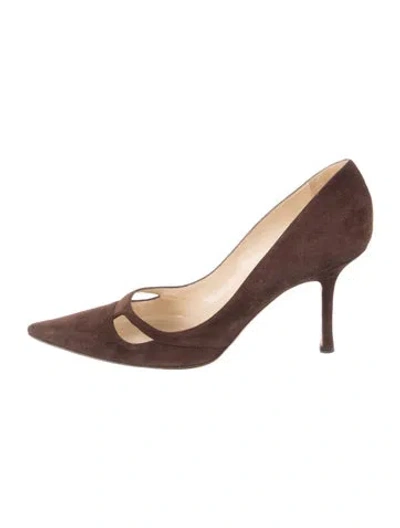 Pre-owned Jimmy Choo Suede Cutout Accent Pumps In Brown