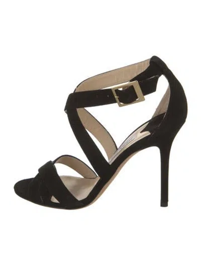Pre-owned Jimmy Choo Suede Cutout Accent Sandals In Black