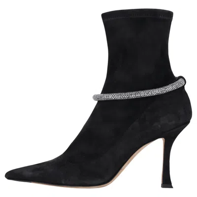 Pre-owned Jimmy Choo Suede Embellished Ankle Boots Size 39 In Black