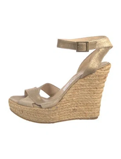 Pre-owned Jimmy Choo Suede Espadrilles In Gold