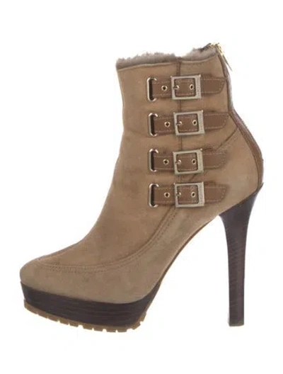 Pre-owned Jimmy Choo Suede Faux Fur Trim Boots In Brown